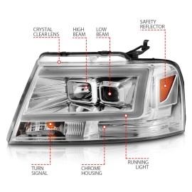 Anzo 111542 - C-Bar Style Projector Headlights (Chrome Housing, Clear Lens)