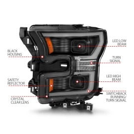 Anzo 111547 - Light Bar Style Projector Headlights w/ Switchback (Black Housing, Clear Lens)