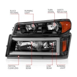 Anzo 111558 - Plank Style Crystal Headlights w/ Parking & Turn Signal Lights (Black Housing, Clear Lens)