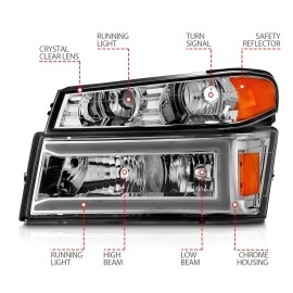 Anzo 111559 - Plank Style Crystal Headlights w/ Parking & Turn Signal Lights (Chrome Housing, Clear Lens)