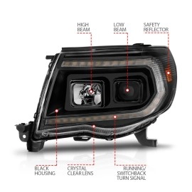 Anzo 111564 - Plank Style Projector Headlights w/ Sequential Signal (Black Housing, Clear Lens)
