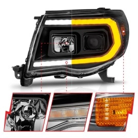 Anzo 111564 - Plank Style Projector Headlights w/ Sequential Signal (Black Housing, Clear Lens)