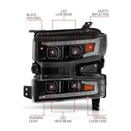 Anzo 111566 - Plank Style Full LED Projector Headlights w/ Sequential Signal (Black Housing, Clear Lens)