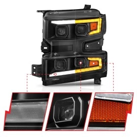 Anzo 111566 - Plank Style Full LED Projector Headlights w/ Sequential Signal (Black Housing, Clear Lens)