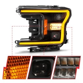 Anzo 111570 - Plank Style Full LED Projector Headlights w/ Sequential Signal (Black Housing, Clear Lens)