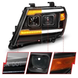 Anzo 111597 - Plank Style Projector Headlights w/ DRL & Sequential Signal (Black Housing, Clear Lens)