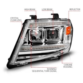Anzo 111598 - Plank Style Projector Headlights w/ DRL & Sequential Signal (Chrome Housing, Clear Lens)