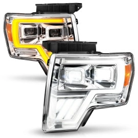 Anzo 111607 - Plank Style Full LED Projector Headlights w/ Sequential Signal (Chrome Housing, Clear Lens)