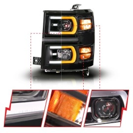 Anzo 111617 - Plank Style Projector Headlights w/ Sequential Signal (Black Housing, Clear Lens)