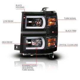 Anzo 111617 - Plank Style Projector Headlights w/ Sequential Signal (Black Housing, Clear Lens)