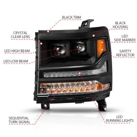 Anzo 111622A - Plank Style Full LED Projector Headlights (Black Housing, Clear Lens)
