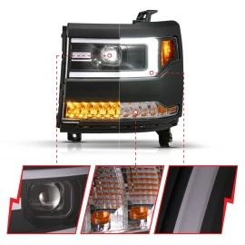 Anzo 111624A - Plank Style Projector Headlights w/ Sequential Signal (Black Housing, Clear Lens)