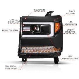 Anzo 111624A - Plank Style Projector Headlights w/ Sequential Signal (Black Housing, Clear Lens)