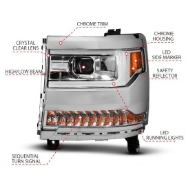 Anzo 111625A - Plank Style Projector Headlights w/ Sequential Signal (Chrome Housing, Clear Lens)