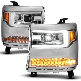 Anzo 111625A - Plank Style Projector Headlights w/ Sequential Signal (Chrome Housing, Clear Lens)