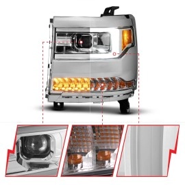 Anzo 111625A - Plank Style Projector Headlights w/ Sequential Signal (Chrome Housing, Clear Lens)