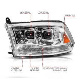 Anzo 111627A - Projector Headlights w/ Sequential Turn Signal (Chrome Housing, Clear Lens)