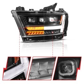 Anzo 111628A - Light Bar Style Full LED Projector Headlights w/ Initiation & Sequential Turn Signal (Black Housing, Clear Lens)