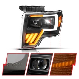 Anzo 111629A - Plank Style Full LED Projector Headlights w/ Sequential Signal (Black Housing, Clear Lens)