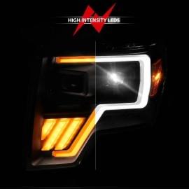 Anzo 111629A - Plank Style Full LED Projector Headlights w/ Sequential Signal (Black Housing, Clear Lens)