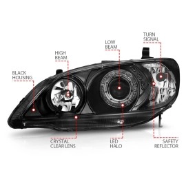 Anzo 121059 - Projector Headlights w/ LED Halo (Black Housing, Clear Lens)