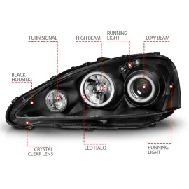 Anzo 121197 - Projector Headlights w/ RX Halo (Black Housing, Clear Lens)