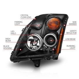 Anzo 121276 - Projector Headlights w/ RX Halo (Black Housing, Clear Lens)