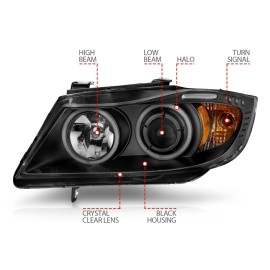 Anzo 121335 - Projector Headlights w/ RX Halo & LED Bar (Black Housing, Clear Lens)