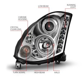 Anzo 121364 - Projector Headlights w/ RX Halo (Chrome Housing, Clear Lens)