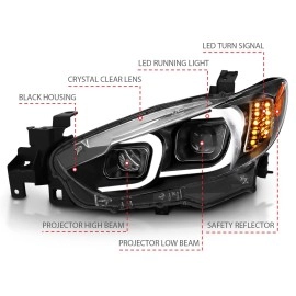 Anzo 121516 - Plank Style Projector Headlights (Black Housing, Clear Lens)