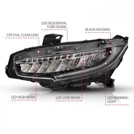 Anzo 121527 - Plank Style Projector Headlights w/ Sequential Signal (Black Housing, Clear Lens)