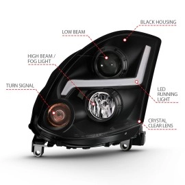 Anzo 121557 - Plank Style Projector Headlights (Black Housing, Clear Lens)