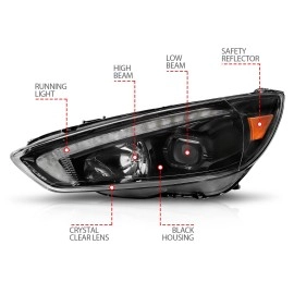Anzo 121564 - Plank Style Projector Headlights w/ DRL & Switchback Signal (Black Housing, Clear Lens)