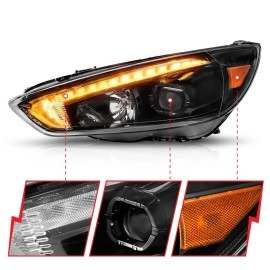 Anzo 121564 - Plank Style Projector Headlights w/ DRL & Switchback Signal (Black Housing, Clear Lens)