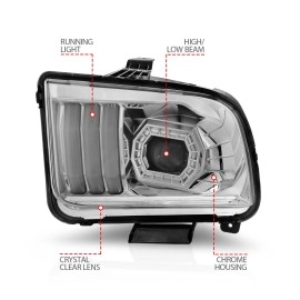 Anzo 121567 - Light Bar Style Projector Headlights (Chrome Housing, Clear Lens)