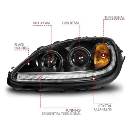 Anzo 121571 - Plank Style Projector Headlights w/ Sequential Signal (Black Housing, Clear Lens)