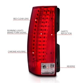 Anzo 311190 - Escalade Look LED Tail Lights (Chrome Housing, Clear / Red Lens)
