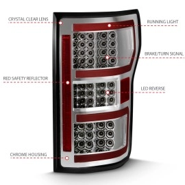 Anzo 311316 - Light Bar Style LED Tail Lights w/ Sequential Turn Signal (Chrome Housing, Clear Lens)