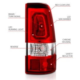 Anzo 311326 - Light Bar Style LED Tail Lights (Chrome Housing, Clear / Red Lens)