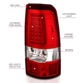 Anzo 311335 - C-Bar Style LED Tail Lights (Chrome Housing, Clear / Red Lens)