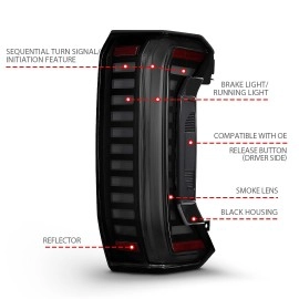 Anzo 311455X - Full LED Tail Lights w/ Initiation & Sequential Turn Signal (Black Housing, Smoke Lens)