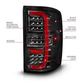Anzo 311464 - C-Bar Style LED Tail Lights w/ Sequential Turn Signal (Black Housing, Clear Lens)