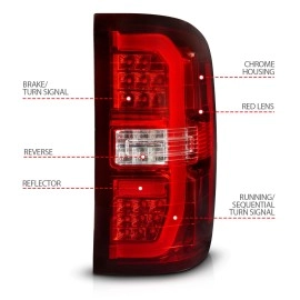 Anzo 311466 - C-Bar Style LED Tail Lights w/ Sequential Turn Signal (Chrome Housing, Clear / Red Lens)
