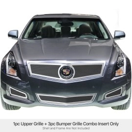 APS GR01GAC11T - Polished Stainless Steel Main Upper + Lower Bumper + Fog Light 1.8mm Wire Mesh Grille