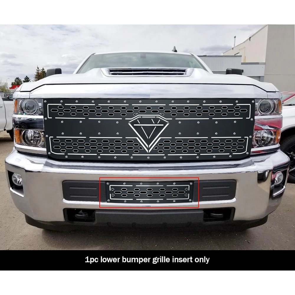 APS GR03DFC19D - Black Stainless Steel Lower Bumper Double Layer Laser Cut Sheet Grille