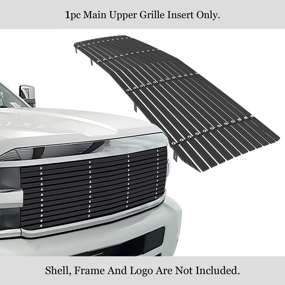 APS GR03HFC33U - Black Aluminum Main Upper 20mm Horizontal Billet Grille w/ Rivet