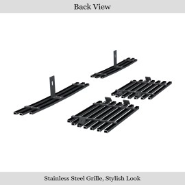 APS GR03HGI44J - Black Stainless Steel Top Bumper + Tow Hook Horizontal Billet Grille