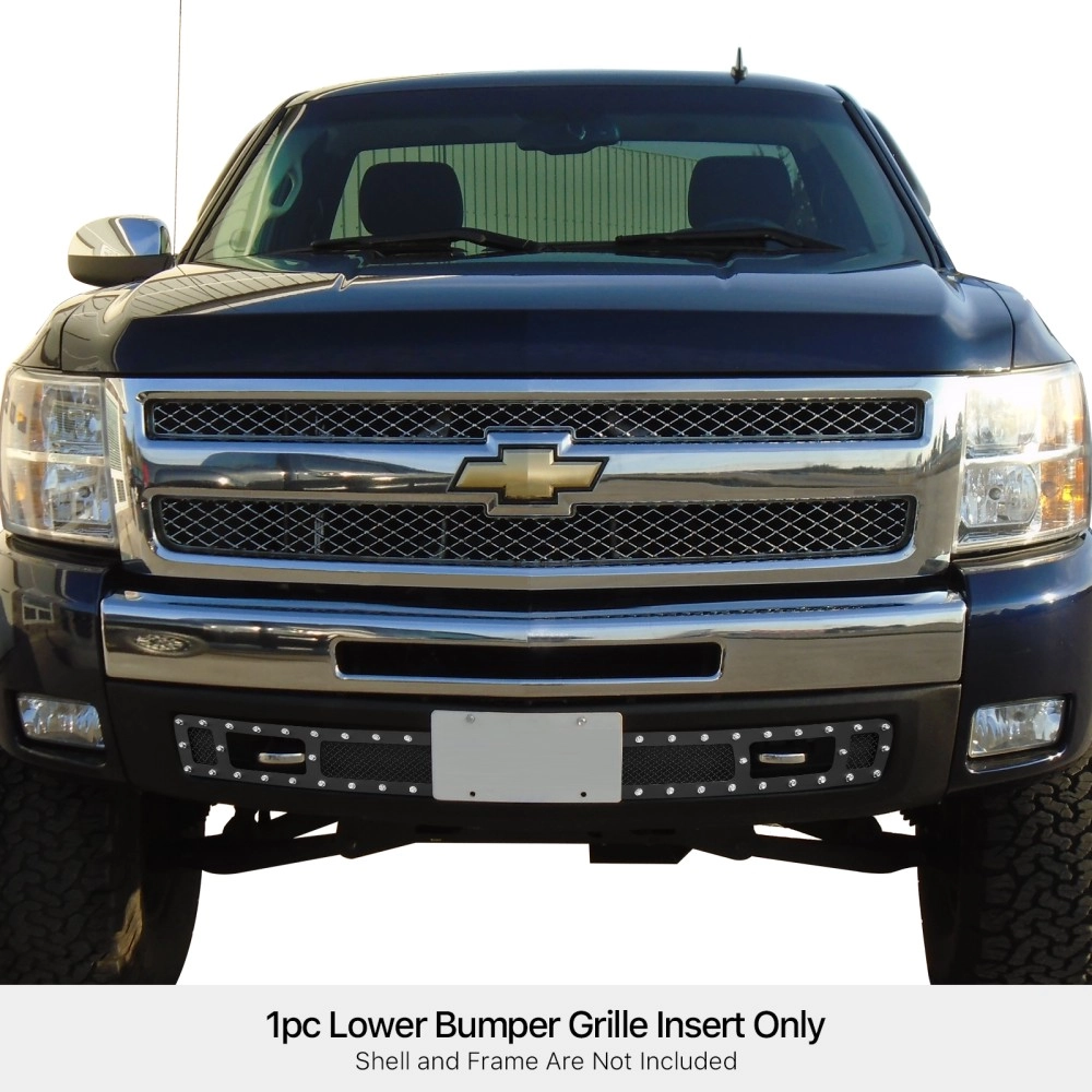 APS GR03LEG67H - Black Stainless Steel Lower Bumper 1.8mm Wire Mesh Grille w/ Rivet