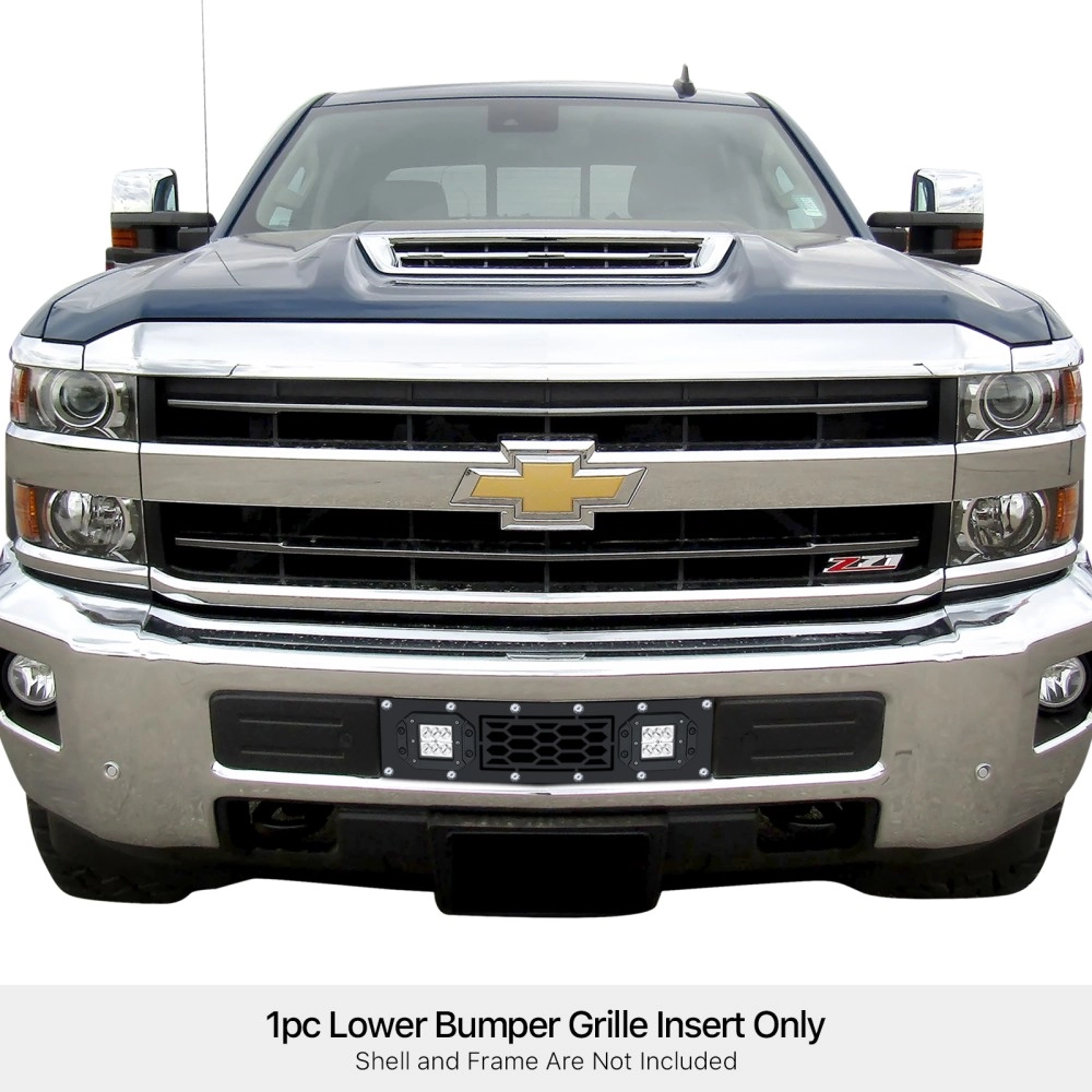 APS GR03LFC19L - Black Stainless Steel Lower Bumper Laser Cut Rivet Mesh Grille w/ 2 x 3" LED