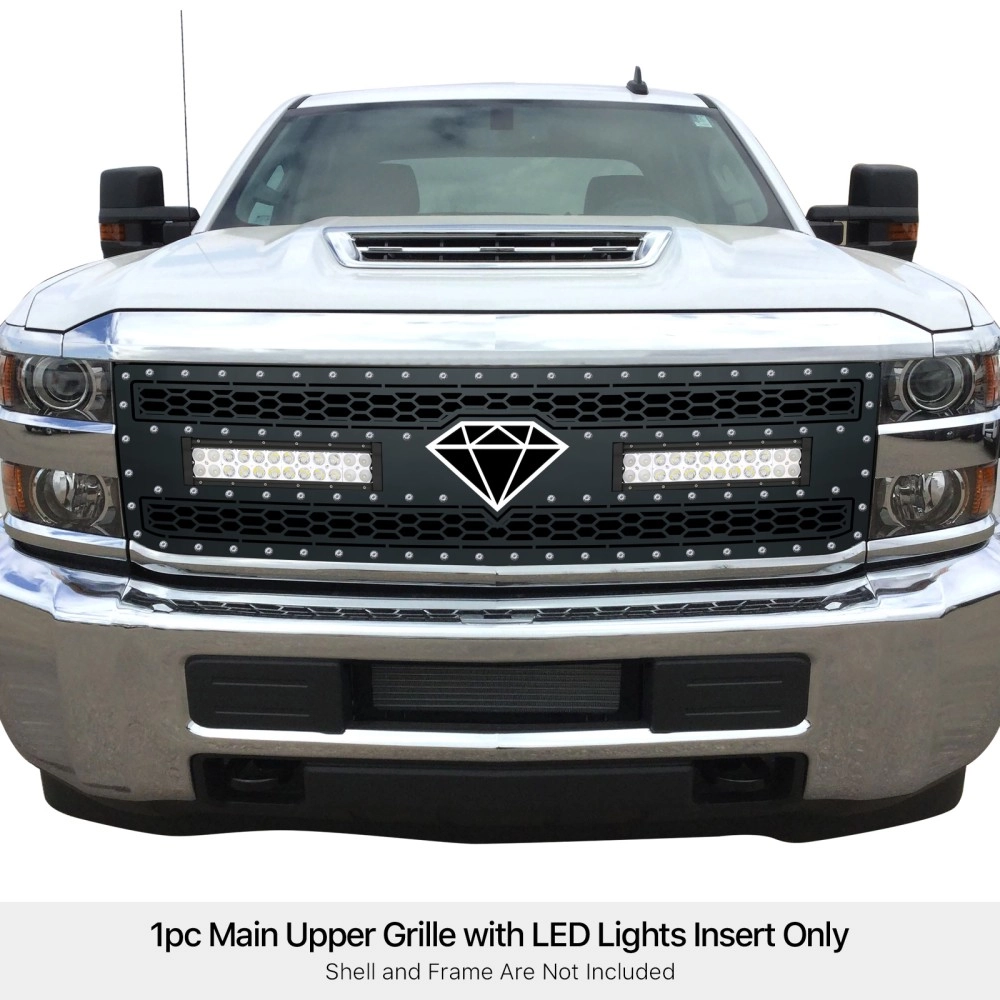 APS GR03LFC33L - Black Stainless Steel Main Upper Laser Cut Rivet Mesh Grille w/ 2 x 12" LED